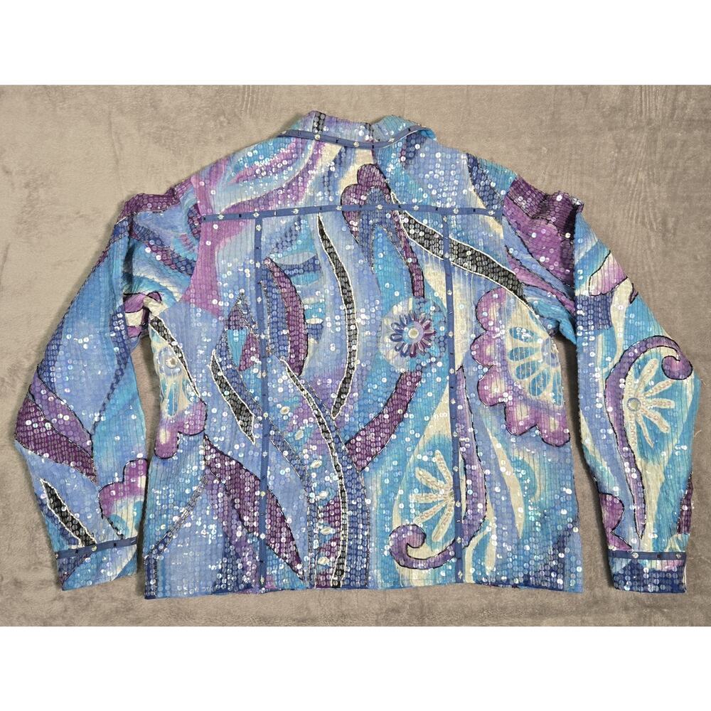 Sandy Starkman Dazzler Sequin Beaded Jacket XL Blue Purple Art to Wear - Picture 2 of 9